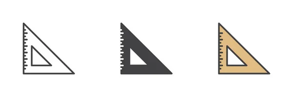 Dreieck Lineal Verschiedenen Stil Symbol Gesetzt Linie Glyphe Und Gefüllte — Stockvektor