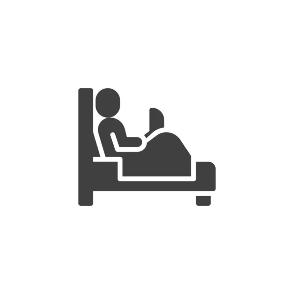 Man Laptop Bed Vector Icon Filled Flat Sign Mobile Concept — Stock Vector