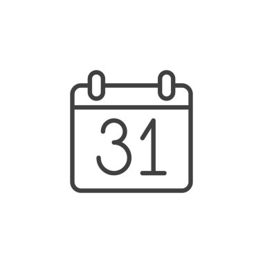 Takvim günü 31 satır simgesi. Mobil konsept ve web tasarımı için doğrusal biçim işareti. Takvim tarihi taslak vektör simgesi. Sembol, logo çizimi. Vektör grafikleri