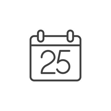 Takvim Günü 25. satır simgesi. Mobil konsept ve web tasarımı için doğrusal biçim işareti. Takvim tarihi taslak vektör simgesi. Sembol, logo çizimi. Vektör grafikleri