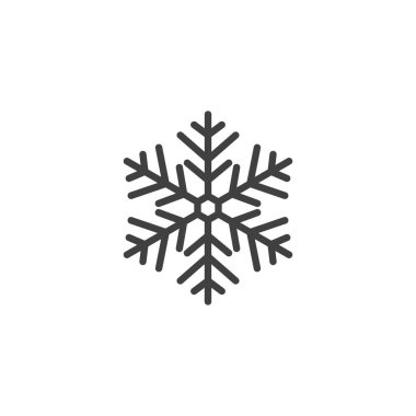 Kar tanesi çizgisi simgesi. Mobil konsept ve web tasarımı için doğrusal biçim işareti. Kar Tanesi Yıldızı ana hatlı vektör simgesi. Kış sembolü, logo illüstrasyonu. Vektör grafikleri