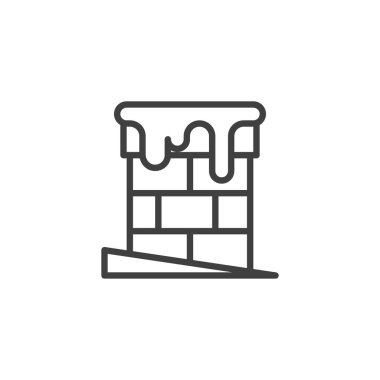 Karlı baca çizgisi simgesi. Mobil konsept ve web tasarımı için doğrusal biçim işareti. Kar çizgisi vektör ikonlu tuğla baca. Sembol, logo çizimi. Vektör grafikleri