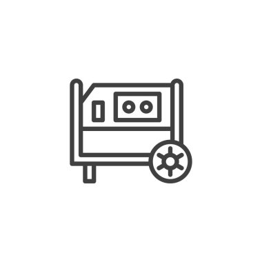 Elektrik jeneratörü çizgisi simgesi. Mobil konsept ve web tasarımı için doğrusal biçim işareti. Elektrik üretimi makine ana hatları vektör simgesi. Sembol, logo çizimi. Vektör grafikleri