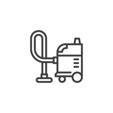 Elektrikli süpürge hattı ikonu. Mobil konsept ve web tasarımı için doğrusal biçim işareti. İnşaat süpürgesi ana hatlı vektör simgesi. Sembol, logo çizimi. Vektör grafikleri
