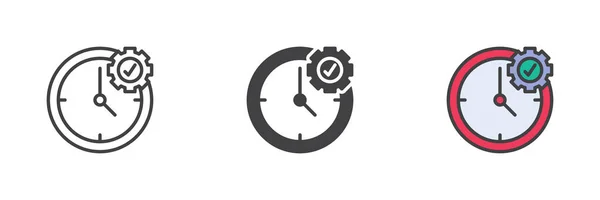 Reloj Equipo Con Marca Verificación Icono Estilo Diferente Conjunto Línea — Vector de stock