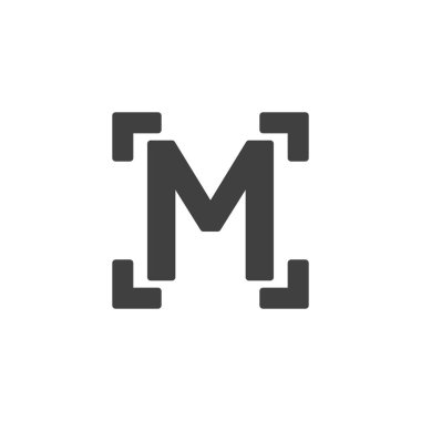 Kamera manuel mod vektör simgesi. Mobil konsept ve web tasarımı için düz tabela. M, manuel kabartma simgesi. Sembol, logo çizimi. Vektör grafikleri