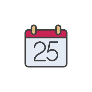 Takvim günü 25. taslak simgesi, çizgi vektör işareti, beyaz üzerine izole edilmiş doğrusal renkli resim. Sembol, logo çizimi. Vektör grafikleri