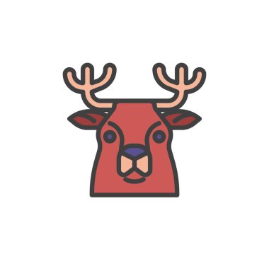 Noel geyiği ana hatları simge, çizgi vektör işareti, beyaz üzerine izole edilmiş doğrusal renkli resim. Sembol, logo çizimi. Vektör grafikleri