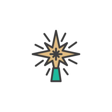 Noel yıldızı taslak ikonu, çizgi vektör işareti, beyaz üzerine izole edilmiş doğrusal renkli resim. Sembol, logo çizimi. Vektör grafikleri