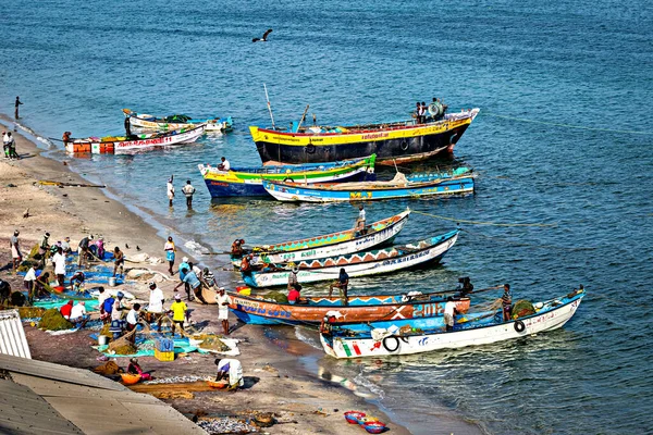 Rameswaram Inde Janvier 2020 Pêcheurs Avec Les Bateaux Qui Ont — Photo