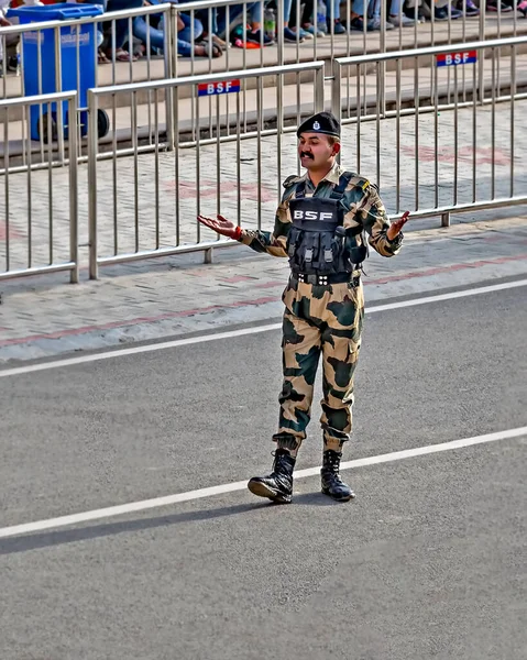 Amritsar Pendjab Inde Avril 2019 Soldat Des Forces Sécurité Frontalières — Photo