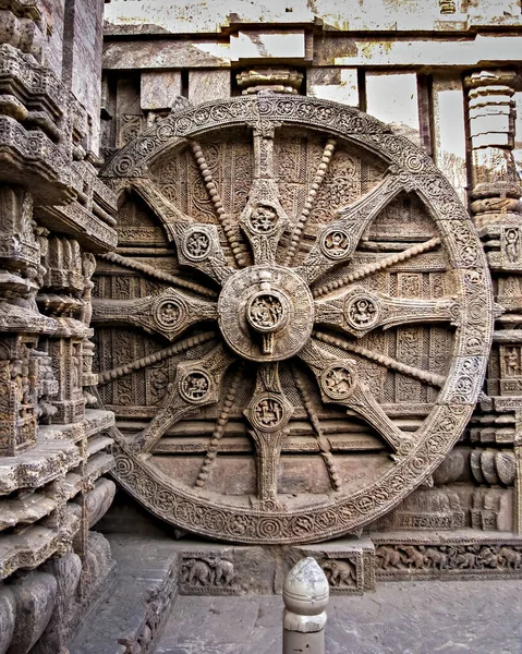 Století Zdobně Vyřezávané Kamenné Kolo Starobylém Surya Hinduistickém Chrámu Konarku Royalty Free Stock Fotografie