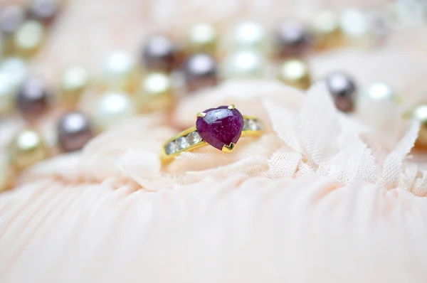 Ring with gemstone heart shaped — Stock Photo, Image