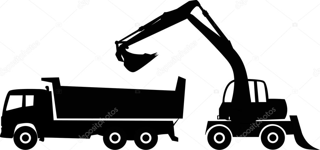 Excavator and dump truck