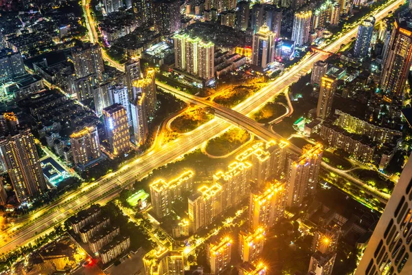 Luchtfoto Van Shenzhen China Nachts — Stockfoto