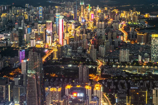 Luchtfoto Van Shenzhen China Nachts — Stockfoto