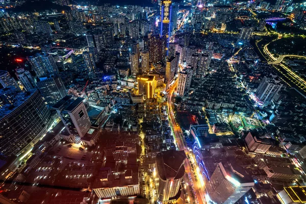 Flygfoto Nattutsikt Över Shenzhen Guangdongprovinsen Kina — Stockfoto