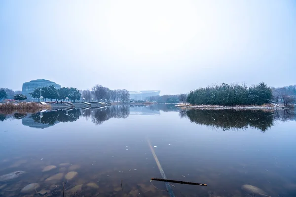 Lago Sob Dia Inverno Nublado — Fotografia de Stock