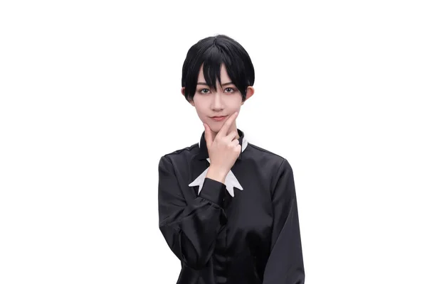 Girl Short Hair Dressed Black — Stock Photo, Image