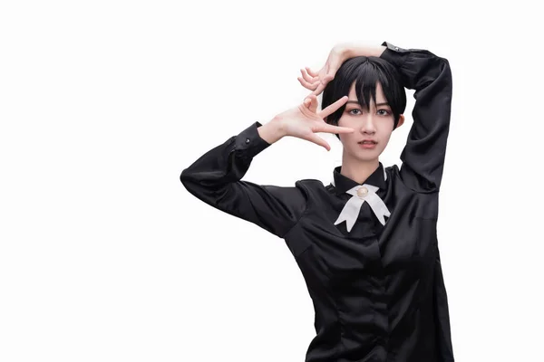 Girl Short Hair Dressed Black — Stock Photo, Image