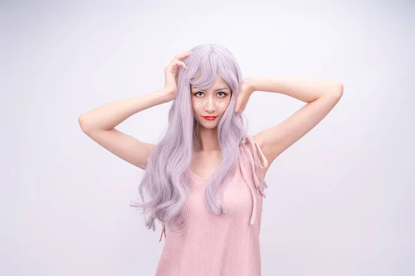 Girl Long Hair Pink — Stock Photo, Image