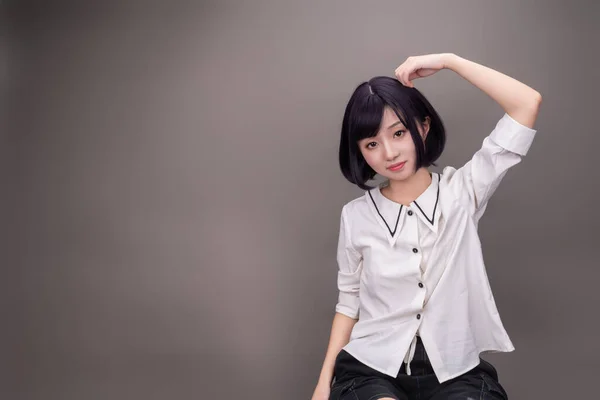 Young Girl Short Hair Dressed White — Stock Photo, Image