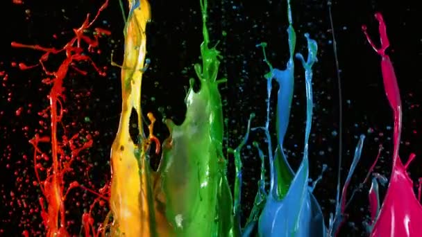 Peinture Colorée Éclaboussures Super Ralenti Isolé Sur Fond Noir 1000Fps — Video