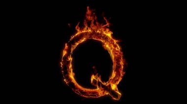 Süper Yavaş Çekim Yanan Harf Q 'su 1000 fps' de Kara Arkaplanda izole edildi. 4K Çözünürlükte Yüksek Hız Sinema Kamerası ile Çekim.