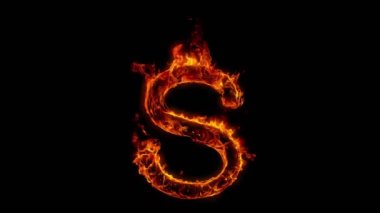 Süper Yavaş Çekim Yanan Harf S 1.000 fp 'te Siyah Arkaplanda izole edildi. 4K Çözünürlükte Yüksek Hız Sinema Kamerası ile Çekim.