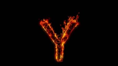 Yanan Harf Y 'nin Süper Yavaş Çekimi Siyah Arka plan' da 1000 fps 'de izole edildi. 4K Çözünürlükte Yüksek Hız Sinema Kamerası ile Çekim.