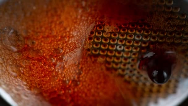 Super Slow Motion Macro Shot Van Druppelende Verse Espresso Koffie — Stockvideo