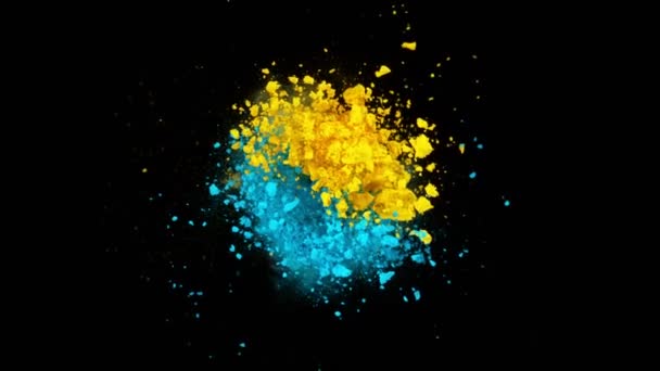 Super Slow Motion Shot Yellow Blue Color Powder Expolosion Zwarte — Stockvideo