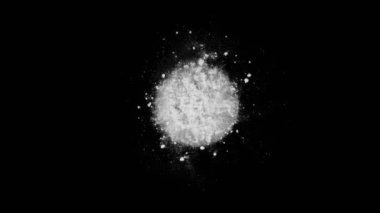 Süper yavaş çekimde dönen beyaz barut patlaması siyah arka planda izole edildi. 4K 'da Yüksek Hız Sinema Kamerası ile çekildi..