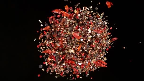 Super Slow Motion Shot Flying Rotating Colorful Mix Spices Inglês — Vídeo de Stock