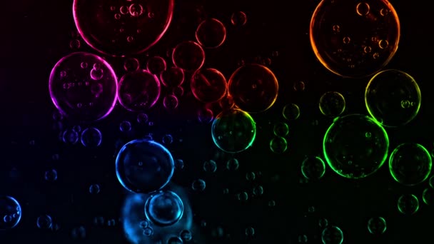 Super Slow Motion Shot Moving Bright Colorful Oil Bubbles Fundo — Vídeo de Stock