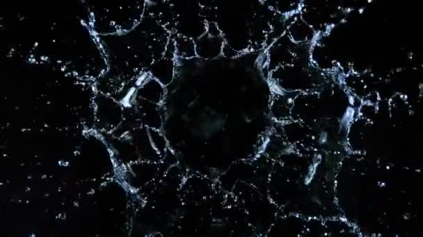 Супер Повільний Рух Сплеск Води Ізольований Чорному Тлі Швидкістю 1000 — стокове відео
