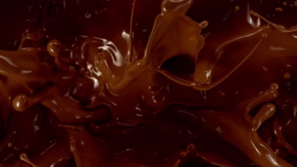 Super Slow Motion Shot Van Het Spatten Gesmolten Chocolade Achtergrond — Stockvideo