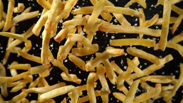 Super Slow Motion Shot French Fries Salt Flying Camera Izolovaná — Stock video