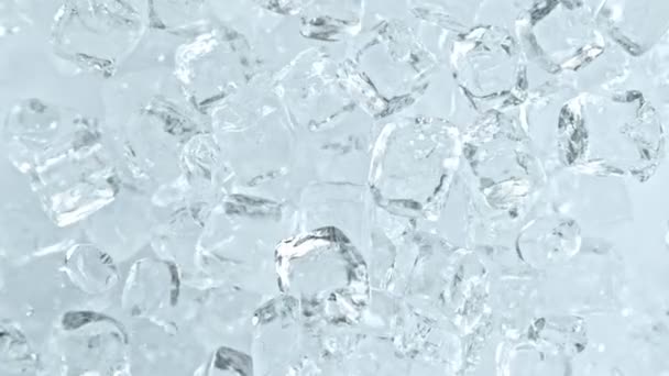Super Slow Motion Shot Ice Cubes Explosion Kierunku Kamery Jasnoniebieskim — Wideo stockowe