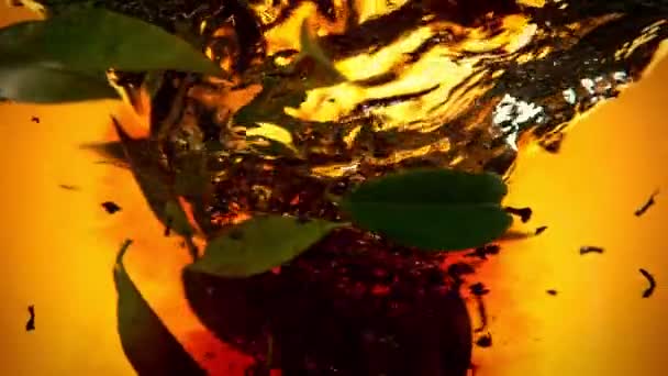 Super Slow Motion Shot Leaching Tea Green Leaves Whirl 1000Fps — Vídeos de Stock
