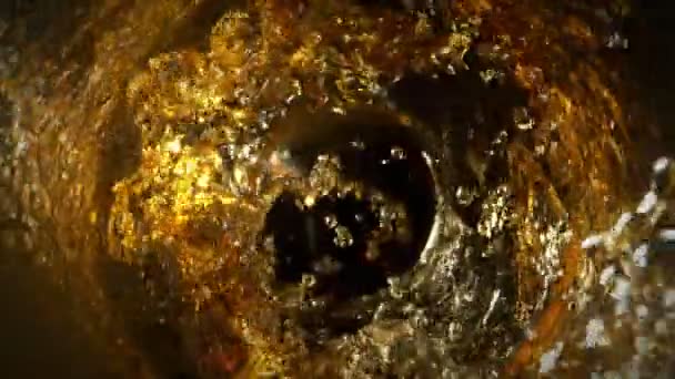 Super Slow Motion Shot Golden Alcohol Liquid Spin Glass Bottle — Wideo stockowe