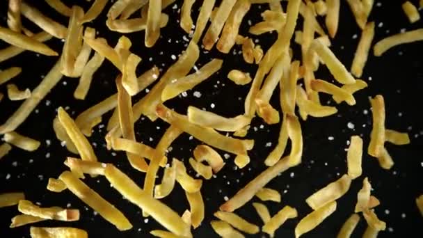 Super Slow Motion Shot French Fries Salt Flying Camera Izolovaná — Stock video