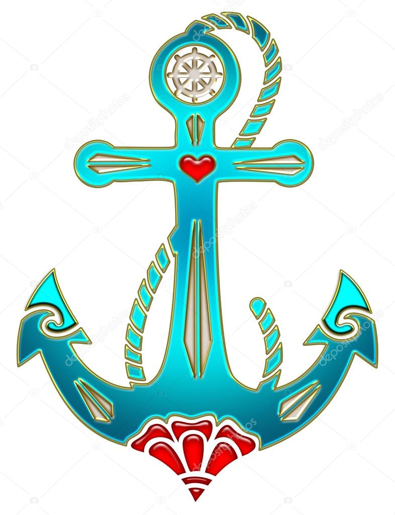 Anchor & Sacred Rose, Symbol Hope, Faith & Love Stock Illustration