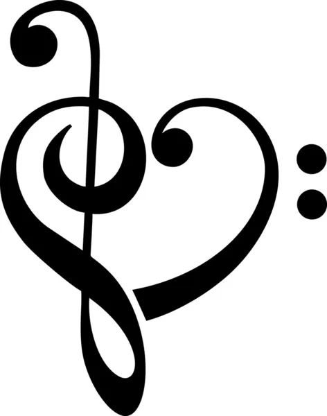 Música Corazón, Bass & Treble Clef — Vector de stock