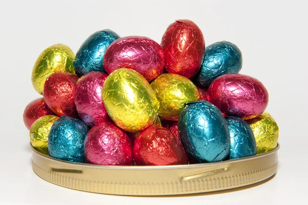 Colored Easter eggs on a dish — Stock Photo, Image