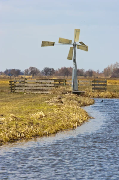 Molino de viento en campos y prados holandeses — Foto de Stock