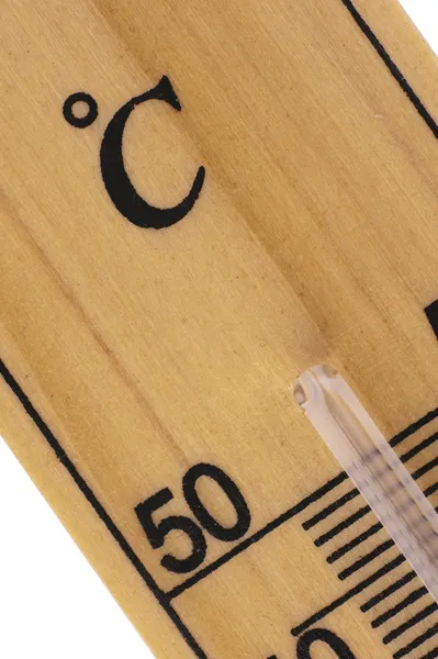 Oblique close up of thermometer in celsius scale — Stock Photo, Image