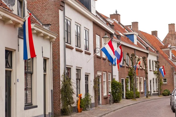 Typical Ducht street at Royal holiday — Stock Photo, Image