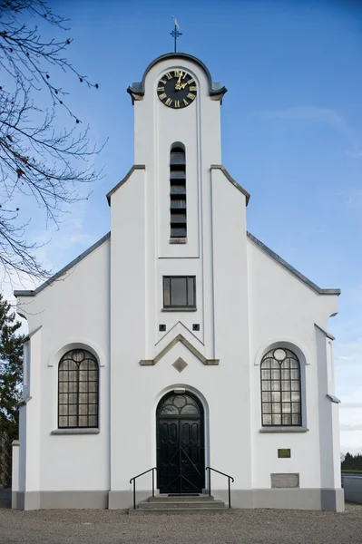 Frontal entrance of traditional white Church — Stock Photo, Image