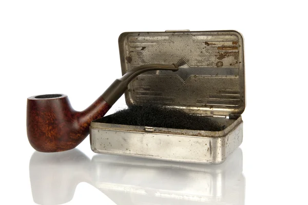 Antique pipe with shag box isolated in white — Stock Photo, Image